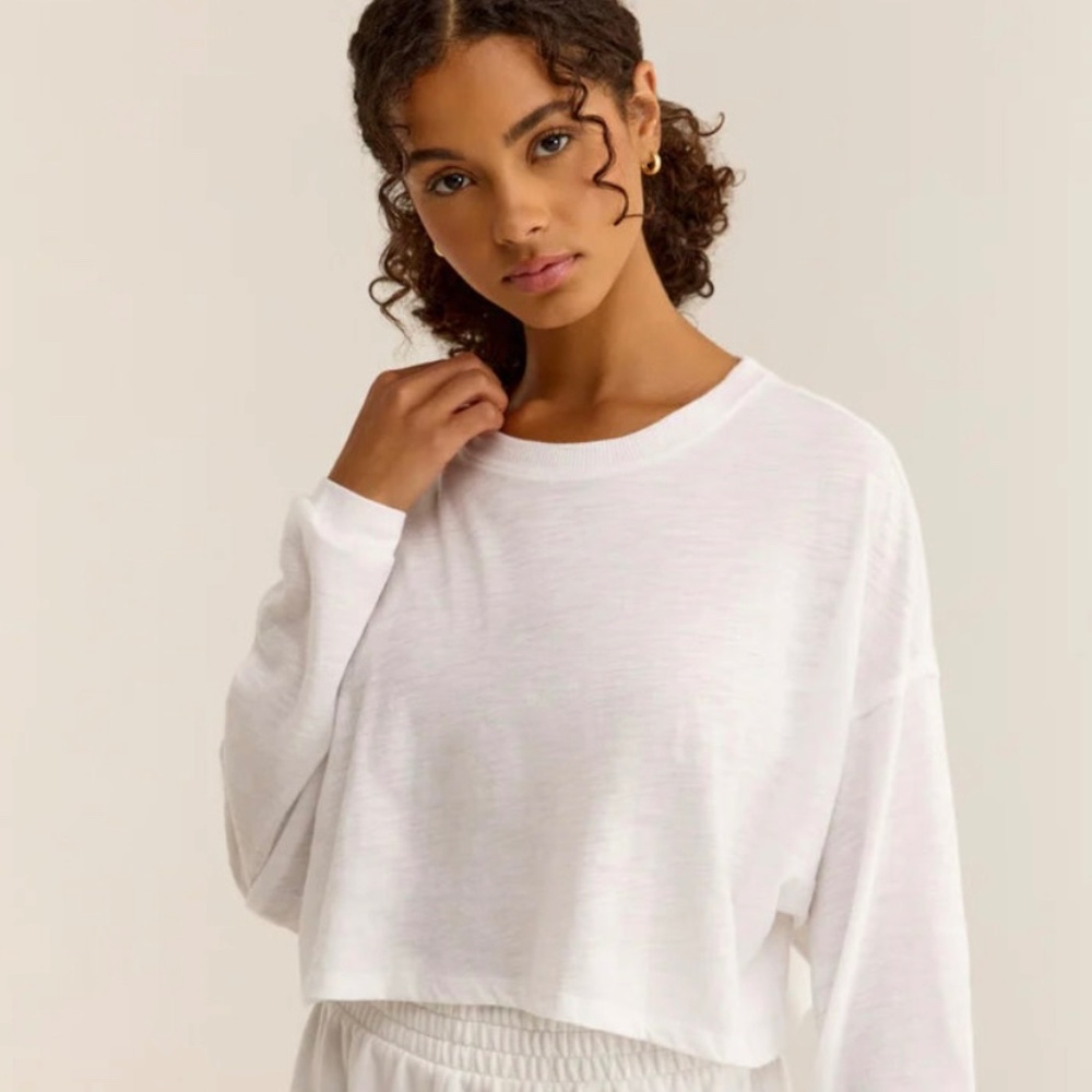 Z Supply Turn It Up Long Sleeve, White, Size Large
